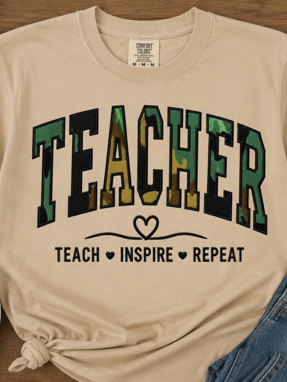 Women's Camo Embroidered Teacher T-Shirt